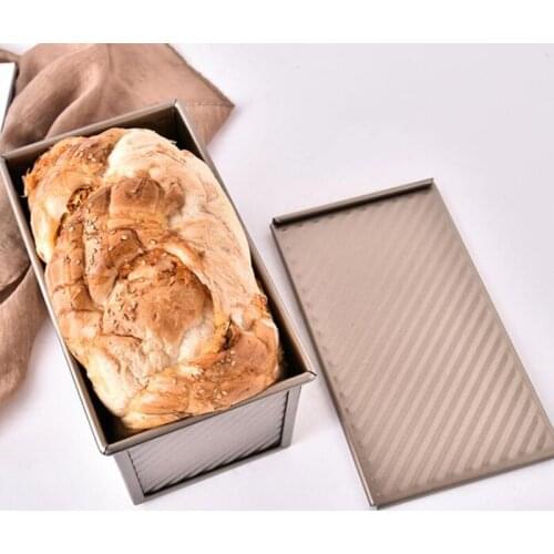 Rectangular Golden Corrugated Toast Box Carbon Steel Toast Mould With Cover for Bread Non-Stick Toast Bread Baking Mold Tools