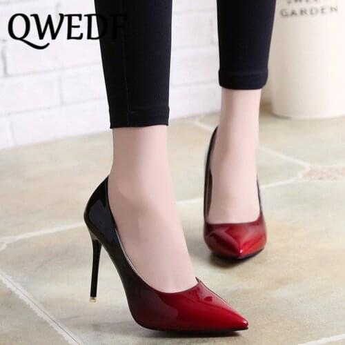 QWEDF 2019 new ultra high heels female sense shallow mouth low toe shoes pointed female shoes stiletto fashion new female SE-25