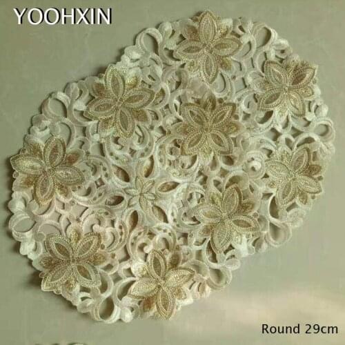 Luxury round gold Lace satin table place mat Napkin pad Cloth Embroidery placemat cup mug Christmas tea coaster doily kitchen