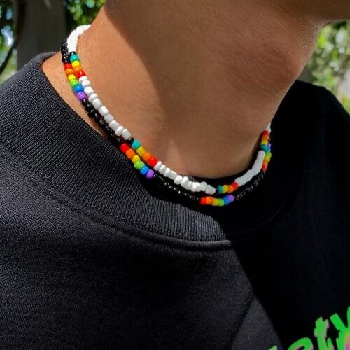 SHIXIN Ethnic Bohemian Layered Short Choker Necklaces for Women/Men Colorful Beaded Necklaces on the Neck Fashion Jewelry 2021