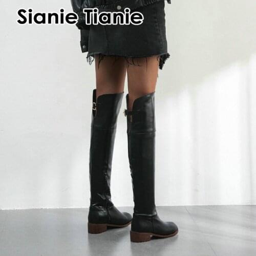 Sianie Tianie women chunky med heels cowgirls overknee boots over-the-knee high loose long boots woman shoes plus size 44 45