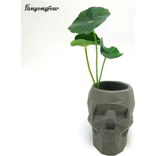 3D skull geometry flower pot mold concrete silicone mold diy pen holder cement plaster mold home decoration tools