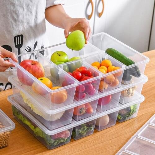 Stackable Refrigerator Freezer Organizer Food Containers with Lid Plastic Transparent Storage Box For Kitchen Vegetables Fruits