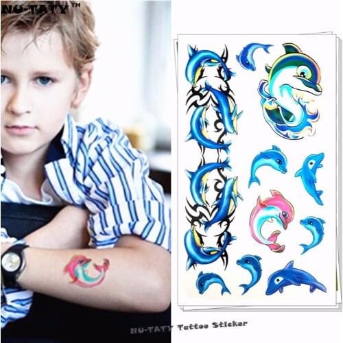 Nu-TATY Blue Dolphin Child Temporary Body Art Flash Tattoo Sticker 10*17cm Waterproof painless Henna selfie Tatoo tattoo