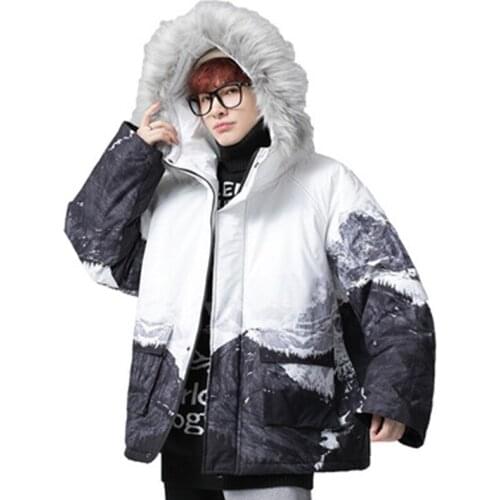 Warm Thick Men Parka Jackets New Fashion Print Mens Winter Fur Hood Coat Puffer Male Jackets Snow Mountain Plus Size 5XL 4XL