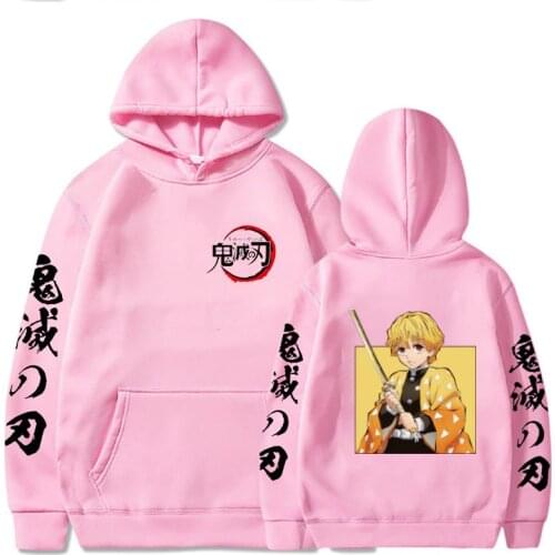 Demon Slayer Hoodies Anime Cosplay Agatsuma Zenitsu Print Loose Oversized Casual Women Men Hooded Pullovers Streetwear Top 2021