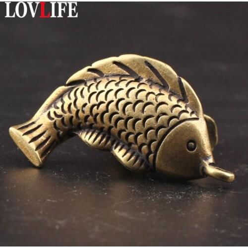 Pure Brass Vintage Pocket Carp Fish Keychains Pendants Car Hanging Ornaments Handmade Crafts Copper Animal Fishes Key Chains