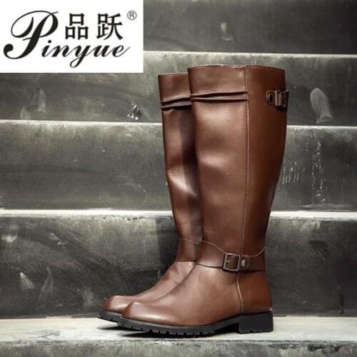 Military Mens Boots Winter Brown Parade Europe United States Trend High Tube Leather Boots Pointed Knight Boots