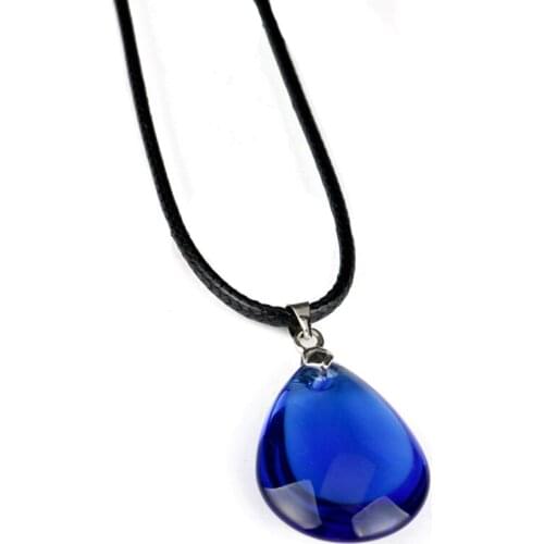 Game Jewelry Trinket Yuis Heart Blue Water Drop Crystal Necklace Womens Choker Leather Rope Collar Collier Cosplay Accessories