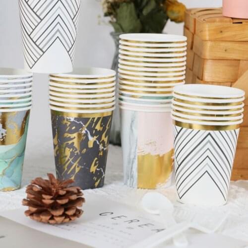 10Pcs Gilded Edge Disposable Party Picnic Paper Cup Printing Color Thickening Tableware