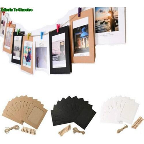 10pcs DIY Hanging Album Clip Kraft Paper Photo Frame Strings Rope Clips Sets for Wedding Decoration Garland 6inch