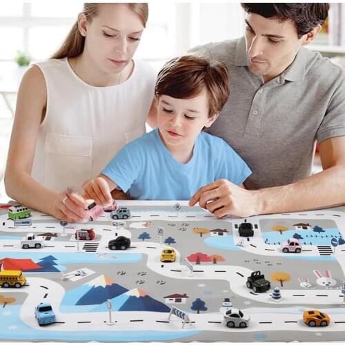 130cm x 100cm Kids Play City Road Map Waterproof Playmat Traffic Sign Blocks Education Kid Toy Collapsible Building Parking Lot