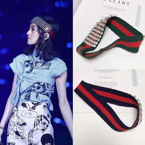 2 Color Luxury Red Green Striped Rhinestone Elastic Headband Hair Band Jewelry for Women Bling Crystal Sport Headband Headpiece