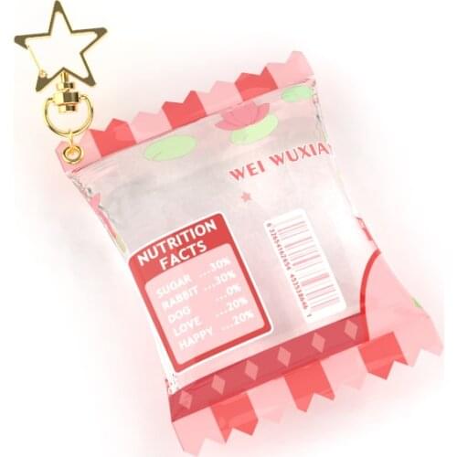 2020 Hot sale VOGRACE Cartoon Anime Custom Creative Inflated Acrylic Candy Bag Shaker Charm Keychains With Sequins