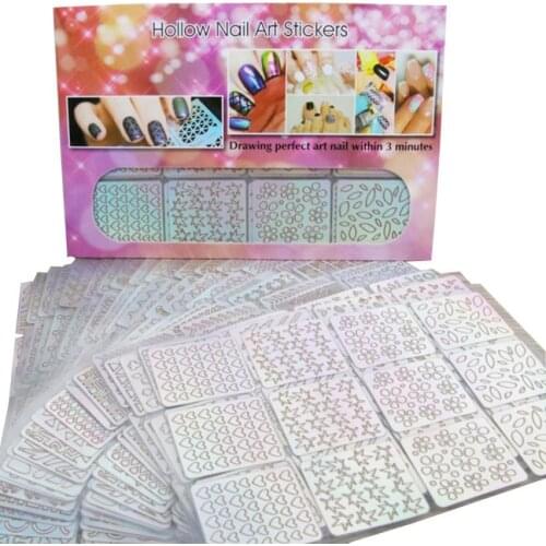 24 Sheets Hollow Nail Art Stickers Decal Irregular Grid Stencil Reusable Manicure Stickers Stamping Template Nail Art Tools jl20