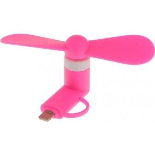 2x 2-In-1 Mini Micro USB Lighting Cooling Fan Cooler For IOS Android Phone Pink