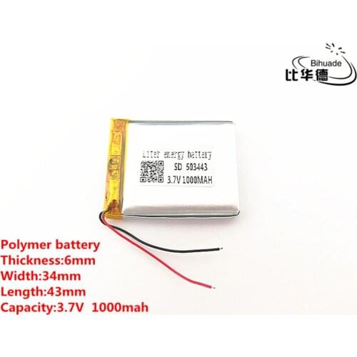 5pcs/lot 3.7V,1000mAH,603443 Polymer lithium ion / Li-ion battery for TOY,POWER BANK,GPS,mp3,mp4