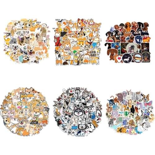 50pcs Cartoon Animals Cute Cokey Dog Computer Sticker Suitcase Laptop Skateboard Decoration Mixed Decals For MacBook/HP Notebook