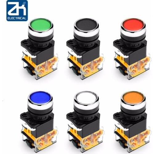 6pcs 22mm LA38 Flat Head Push Button Switch 1NO 1NC Momentary Push Button Switches LA38-11 6Colors Normal Open+Normal Closed
