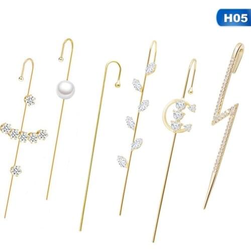 6pcs Fashion Zircon Earring Bone Clip Silver Color Needle Women Jewelry Chic Ear Wrap Crawler Hook Earrings Stud Earrings Gifts