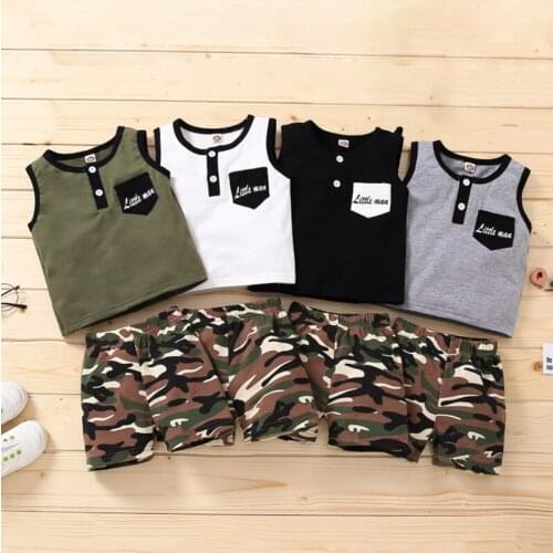 Infant summer clothes boys suit 2021 fashion vest T-shirt + camouflage shorts boys clothes cotton suit 1-4 years old
