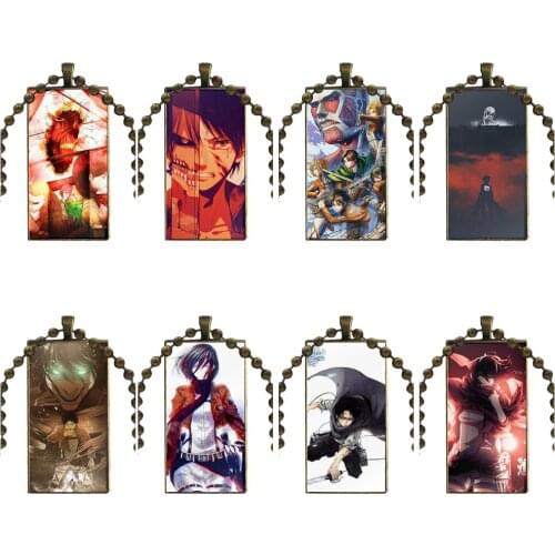 For Unisex Popular Anime Attack On Titan Jewelry With Bronze Plated Glass Cabochon Choker Long Pendant Rectangle Necklace