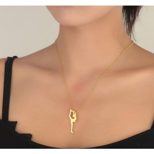 Elegant Gymnast Silhouette Sports Necklace Female Skater Health Necklaces Dance Figure Jewelry Sporty Lover Gift