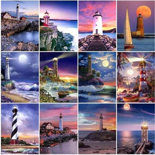 Evershine 5D DIY Diamond Painting Full Square Lighthouse Diamond Embroidery Seaside Landscape Cross Stitch Mosaic Handicrafts