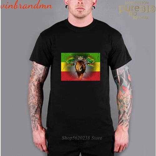 Rasta Lion Of Judah T-Shirt Ethiopian Cross Reggae short sleeve Headphones Jamaican Rastafari Zion Tshirt Men Clothes Tee Shirt
