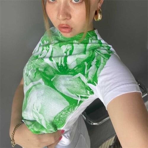 Hirigin Vintage Graphic Printed Tshirt E-girl Harajuku Punk Style Short Sleeve Crop Tops 90s Women Y2K Aesthetic Sweats T-shirts