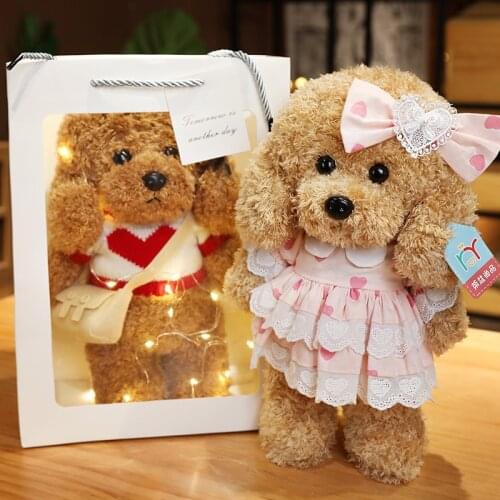 Simulation Brown Teddy Dog Plush Toys Lovely Children Gifts Kawaii Lifelike Stuffed Animals Dolls Cute Dress Up Dog Present