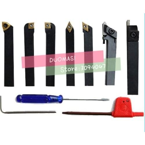 10mm 7pcs/set indexable carbide turning lathe cutter tool set with inserts for CNC machine, Tincoated, Lathe cutting tools set