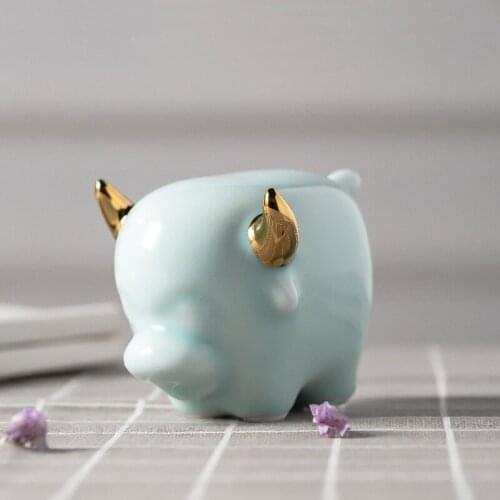 Exquisite abstract art golden horns cow mini desktop ornaments Cute celadon ceramic animals decoration