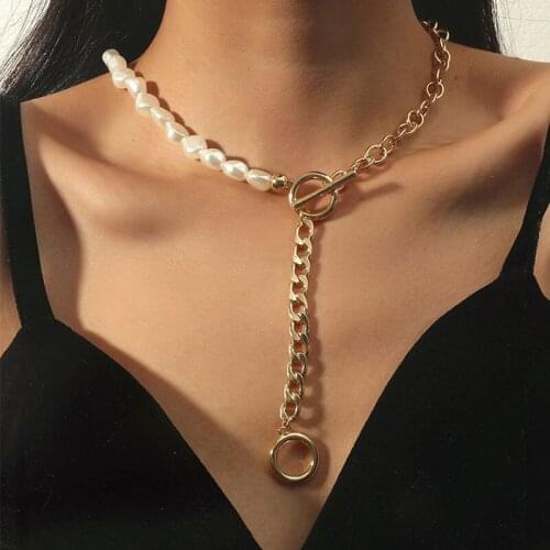 KMVEXO Fashion Baroque Pearl Metal Chains Choker Necklaces For Women Vintage Heart Ball Pendant Toggle Necklaces Jewelry 2021