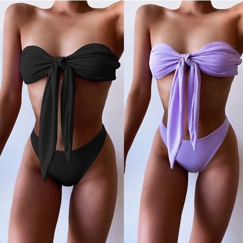 2PCS Summer Womens Bikinis Tube Top Swimming High Waist Shorts 2021 Female Sexy Womens Bathing Suits Beachwear Underwear Set