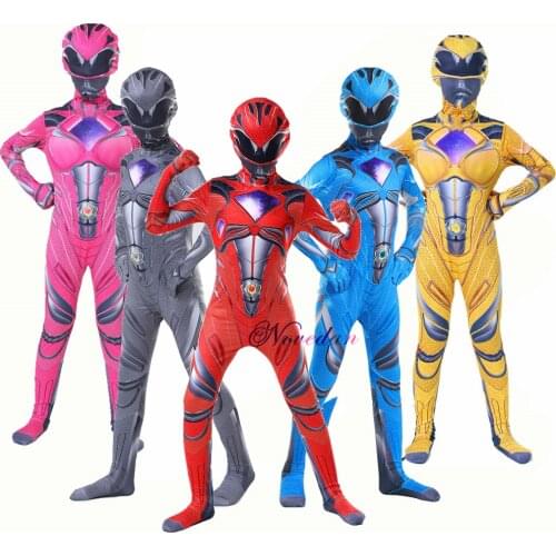 Red Rangers Costume Boys Power Mecha Five Beast Cosplay Anime Child Halloween Costumes For Kids Mask Carnival Party Jumpsuits