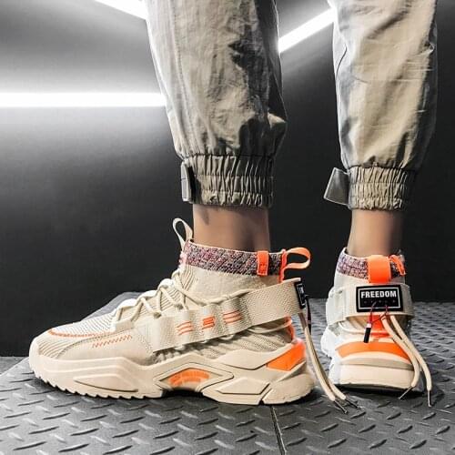 Fish bone Breathable Men Sneakers Trend Fitness Men Running Shoes classic Lace-up sports shoes Non-slip High Top Mens shoes