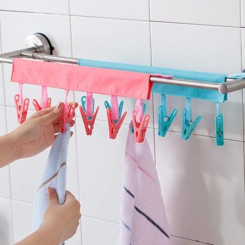 Multifunctional Cloth Hanger Drying Rack Foldable Bathroom Travel Clothespin 6 Clips Hanger Clothes Towel Socks Storage Hanger