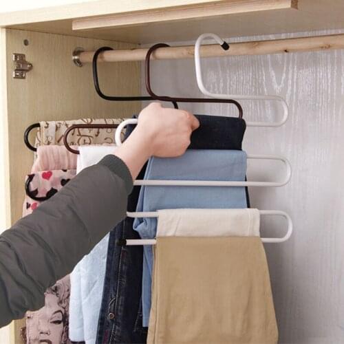 Multifunctional S-type 5 Layers pants hanger Tie Rack Belt Holder storage Rack for trousers men Closet organizer Saving Space