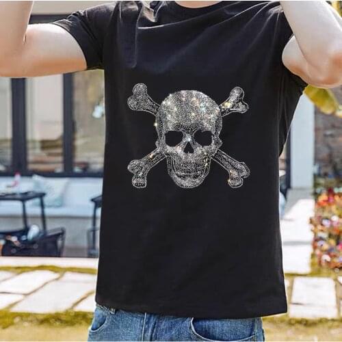 Mens Original Personality Hot Diamond T-Shirt Pure Cotton Light And Thin Street Hip-Hop Fashion Summer Wild Exquisite Handwork