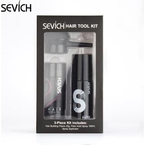 Sevich 3 in 1 Kit Hair Loss Fibers Bald Extension Hair Growth Powder With Applicator Hair Spray Strong Hold For Hair Styling