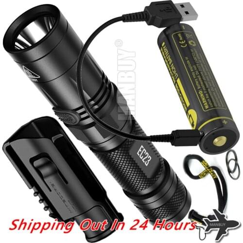 Original NITECORE EC23 LED Flashlight + 18650 USB Port Rechargeable Battery NTH10 Holster Outdoor Explorer Camping Free Shipping