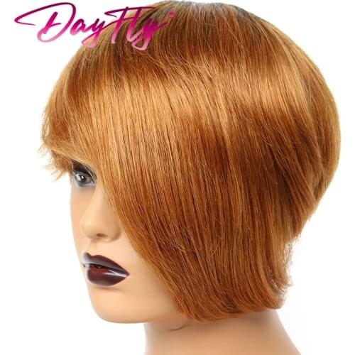 Short Pixie Cut Wig Ombre Human Hair Wigs Colored T1b 30 Burgundy Straight Wigs For Black Women Brazilian Hair Wigs With Bangs