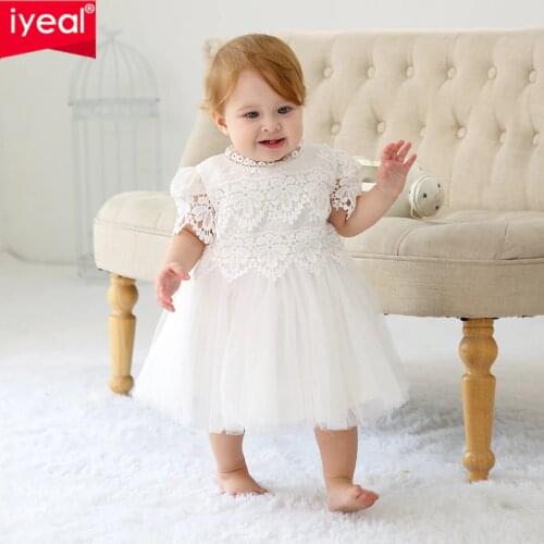 IYEAL New Fashion Baby Girls Dresses For Party And Wedding Vestidos infantis Short Lace Sleeve Toddler Girls Christening Gown