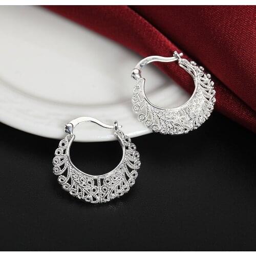 Popular brands 925 Sterling Silver Vintage Hollow Carved Earrings for Women luxury Jewelry All-match Trend party Christmas Gifts