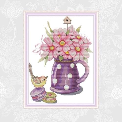 Bird and Vase Handmade Crafts Home Decor, Print On Canvas Cross Stitch kits, Aida Fabric Embroidery Needlework Set