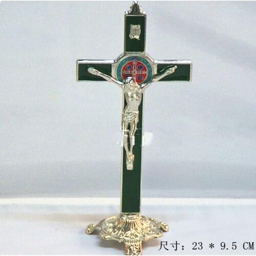 Alloy Religious Cross with Base Holy Article Sacrament Cathedral Church Crucifix Souvenir Jesus Rood Latin Cross Dripping oil