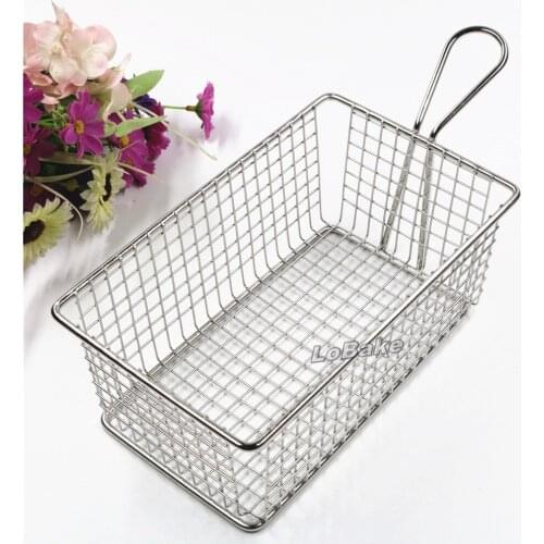 Top size 20*12cm Big holes rectangle Stainless steel frying potato chips dumplings basket hot oil sieve strainer for cooking