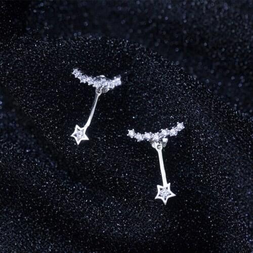 1pair Authentic Real 100% 925 Sterling Silver fine Jewelry White CZ Stars /Arch Front &Back ear Earrings gtle2603