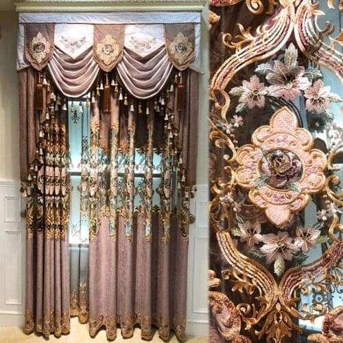 Coffe Embroidery Blackout Noble Window Drapes Villa Nordic Classic Luxury Chenille Thick Curtains for Living Room